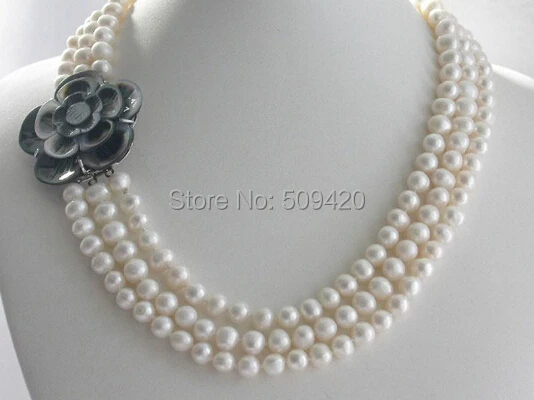 

Free Shipping >>> 3row 8-9mm peacock black round freshwater pearl necklace