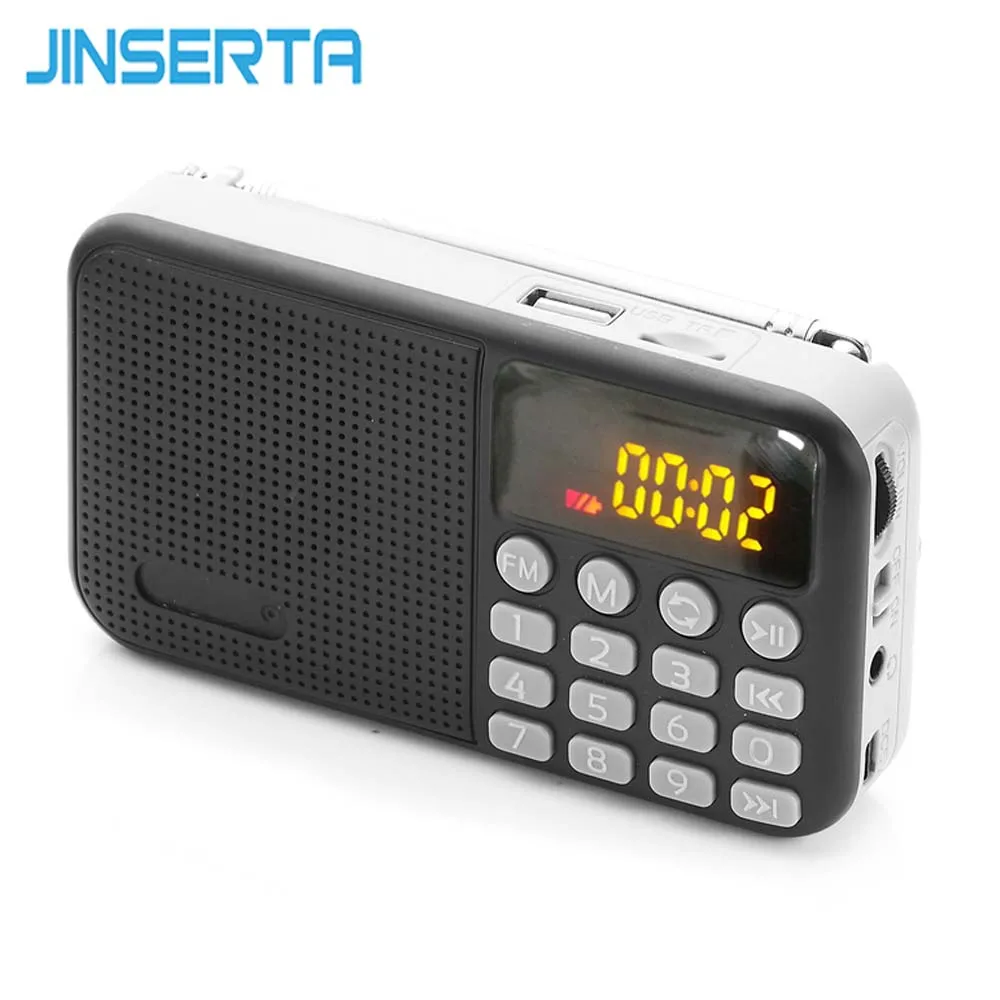 

JINSERTA Mini FM Radio Portable Subwoofer Speaker MP3 Player with LED Display TF Card USB Play Support Headphone Output