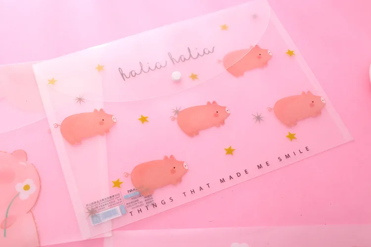 Cute pig rabbit PVC file bag A4 folder pencil case stationery holder storage bag 