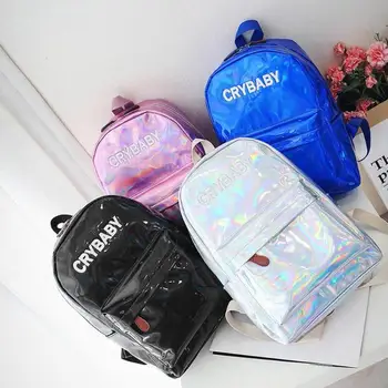 

New Hologram Backpack Laser Daypacks Girls School Bag Women PU Leather Holographic Mochila Bags Shoulder School Bookbag