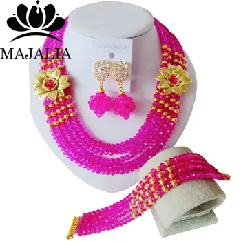 

Majalia Fashion African Beads Jewelry Set Hot pink Crystal Beads Bride Jewelry Nigerian Wedding Beads Jewelry Sets 5SH019