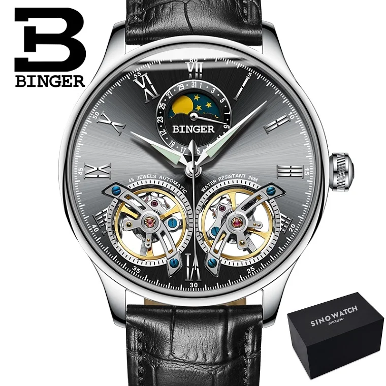 Бренд Binger, роскошные механические мужские часы, скелет, сапфировое стекло, Мате, водонепроницаемые часы, мужские часы, мужские B-8606M-008 - Цвет: HY-L-B-B