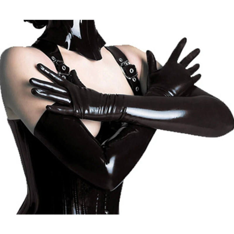 2018 черный Для женщин пикантные женские руки Длина перчатки эластичные Блестящий Mid-верх с мокрым эффектом длинное однотонное перчатки