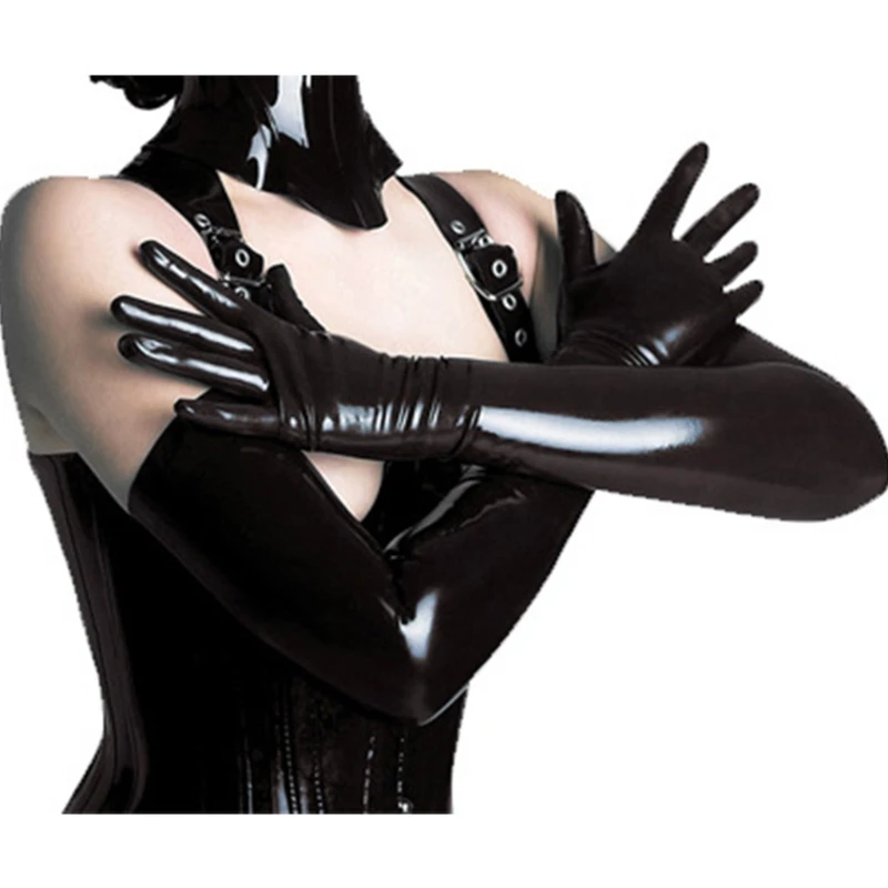

2018 Black Women Lady Sexy Arm Length Gloves Elastic Shiny Mid-Upper Wet Look Long Solid Gloves
