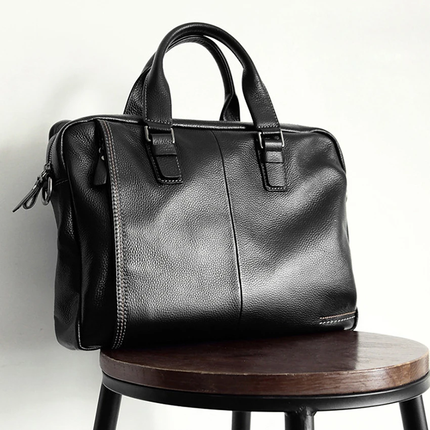 

2019 New Natural Genuine Leather Men bag Handbag Business Briefcase Cow Leather Laptop bags Black Male Messenger Crossbody bag