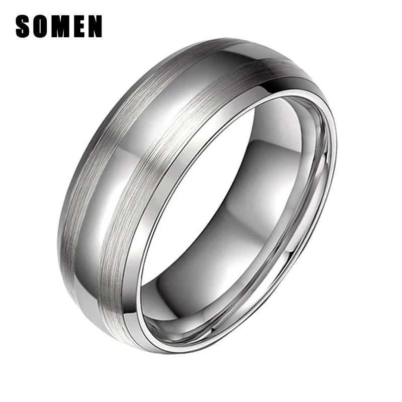 

Men's 8mm Dome Brushed Silver Tungsten Carbide Ring Male Fashion Jewelry Bevelved Edges Engagement Rings Marriage Wedding Band