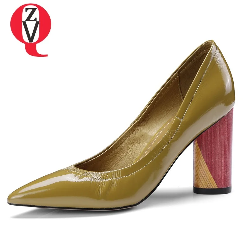 

ZVQ hot sale shoes women 2019 spring new fashion patent leather shallow women pumps high strange style pointed toe slip-on shoes