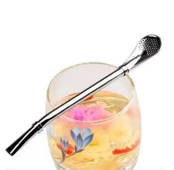 

100pcs 15.8cm 304 Stainless Steel Reusable Yerba Mate Straw Coffee Juice Lemon Filtering Spoon Bombilla Straw Filter SL7023