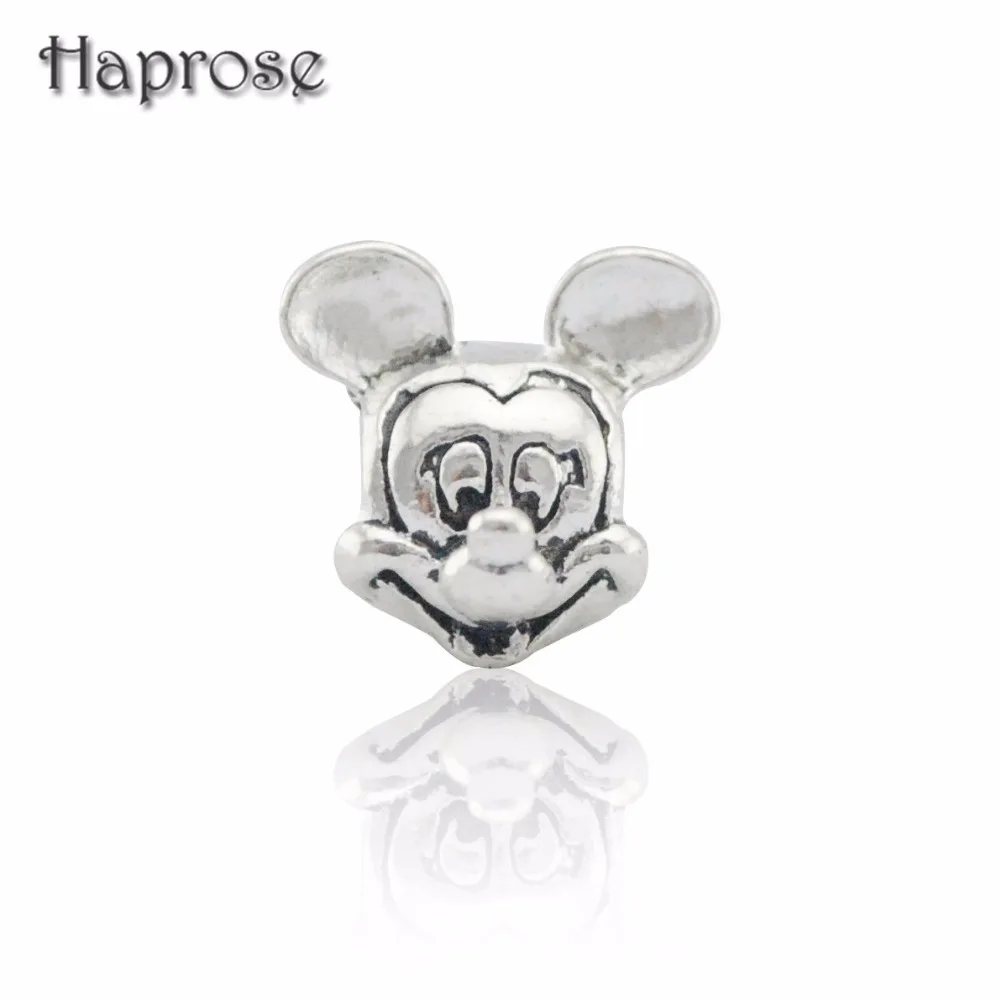 10PCS/Lot Large Hole Silver Beads Lovely Micky Mouse