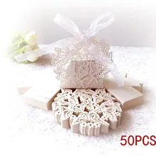 50 Uds. Cajas de dulces de recuerdo de carro hueco de corte láser de mariposa para regalos con cinta personalizada para Baby Shower decoración de recuerdo de fiesta de boda