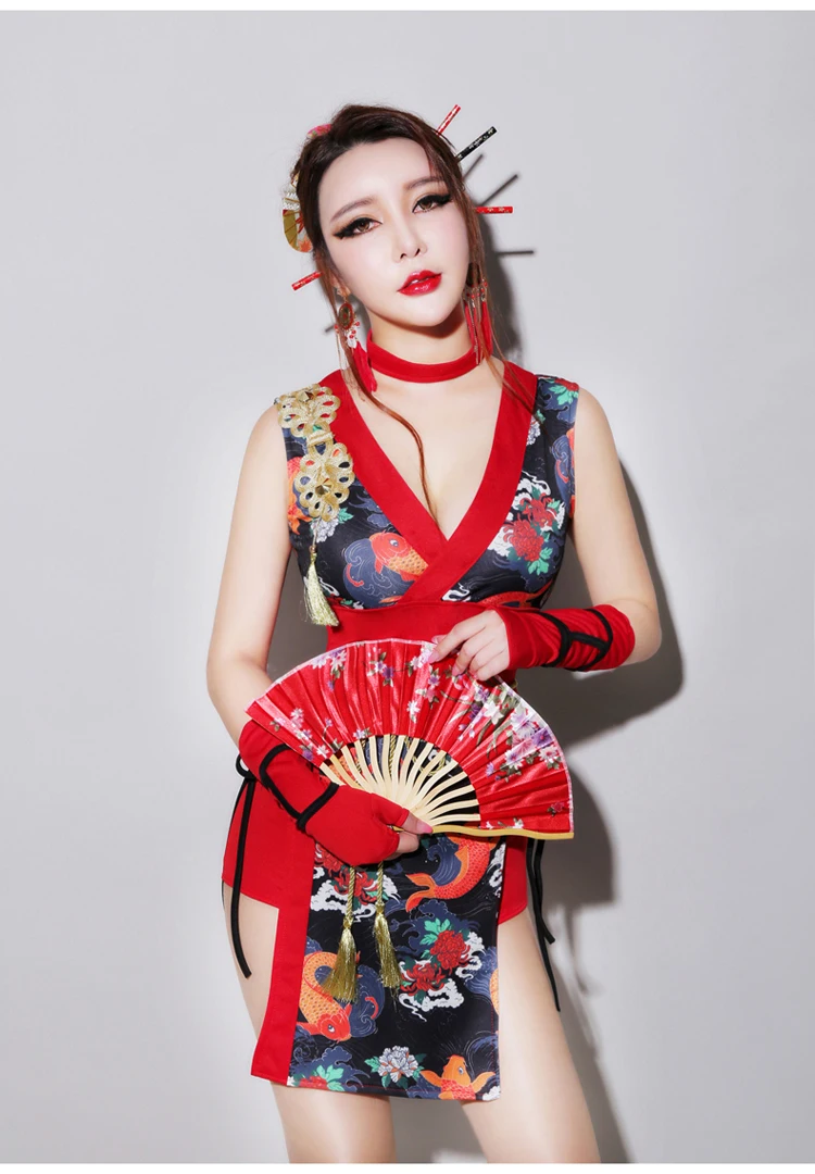 Новые пикантные танцевальный барный DS костюмы cheongsam клуб Сингер косплей одежда в стиле кимоно для леди
