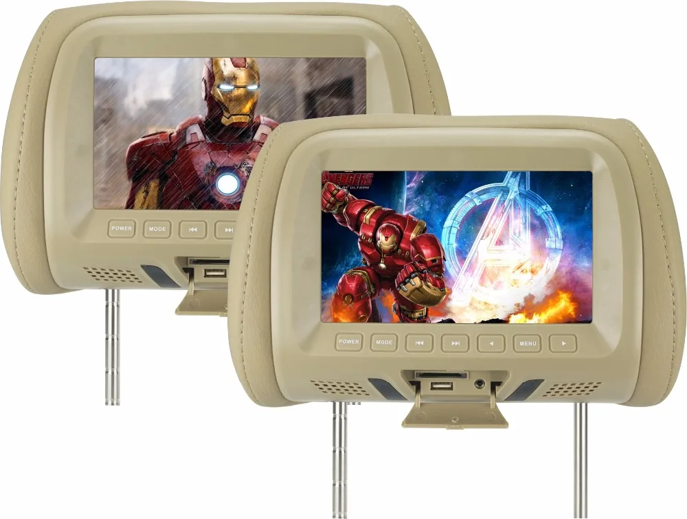 

One pair 7 inch Car Headrest Monitor TFT-LED Screen Pillow Monitor with AV USB SD MP5 FM Speaker Beige/Gray/Black SH7048-MP5
