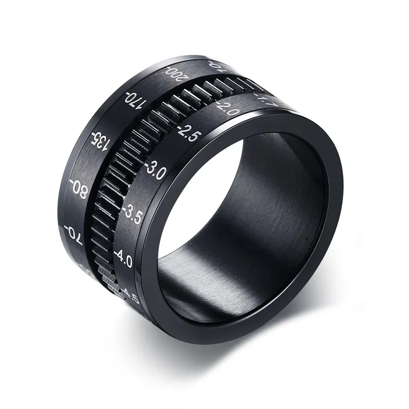 Мужские кольца на палец из черной нержавеющей стали SLR Telephoto Spinner кольцо с