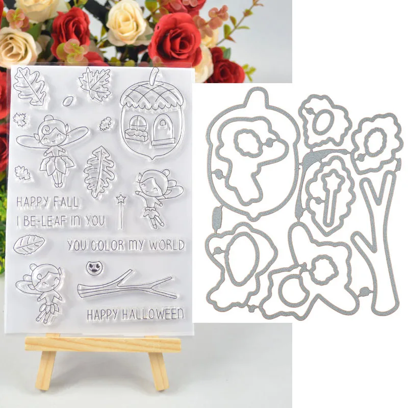 

Happy fall Transparent stamp/Matched Metal Cutting Dies Stencils for DIY Scrapbooking Stamp Decorative Embossing card making