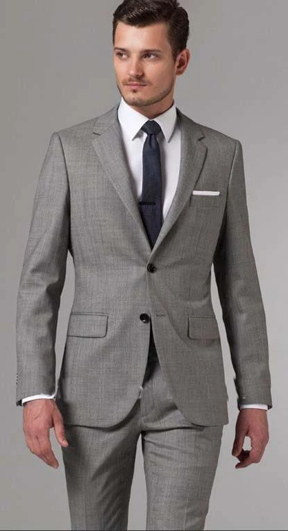 Costume en laine peignée italienne sur mesure pour homme, veste et  pantalon, coupe cintrée, pour le travail, costume gris pour mariage |  AliExpress