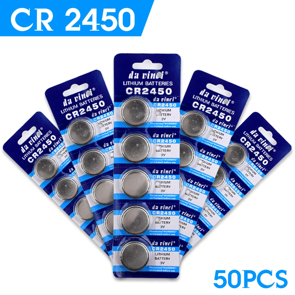 

YCDC Wholesale 50 Pcs 3V Lithium Coin Cells Button Battery CR2450 DL2450 BR2450 LM2450 KCR5029 for Watches Toys Computers