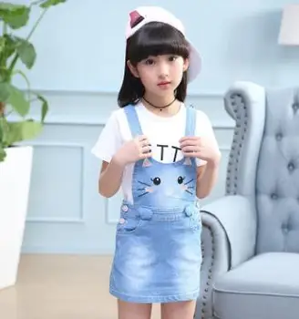 

Girls' shoulder strap skirt suit, 2018 new children's summer Korean version, denim skirt, big boy, short sleeves and two sleeves