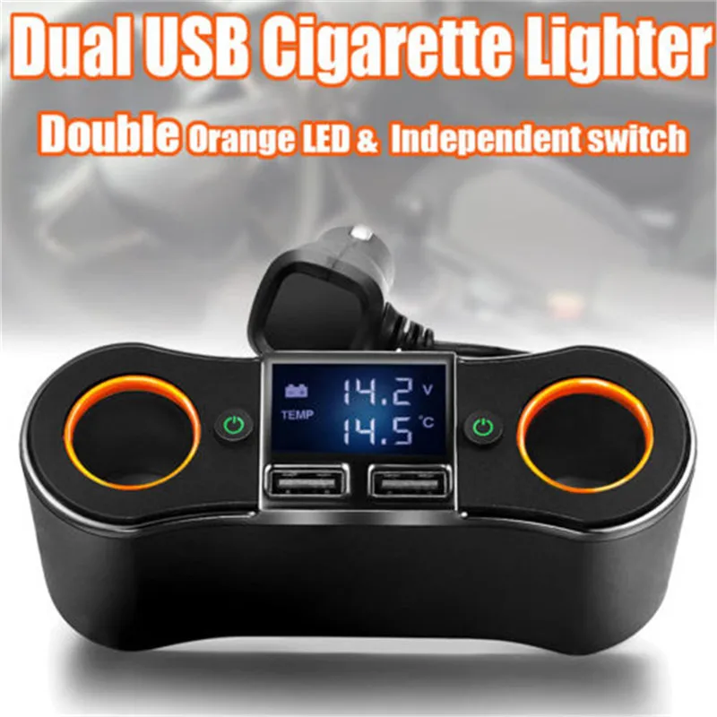 

2 in 1 ZNB02 cigarette lighter USB charger adapter 2-way double plug socket charger splitter 12V automobile