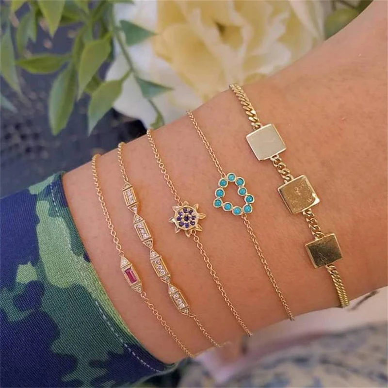 

Tocona Bohemia Colorful Crystal Gem Rhinestone Heart Multi Layer Bracelet Set for Women Geometry Charm Bangle Jewelry 8075