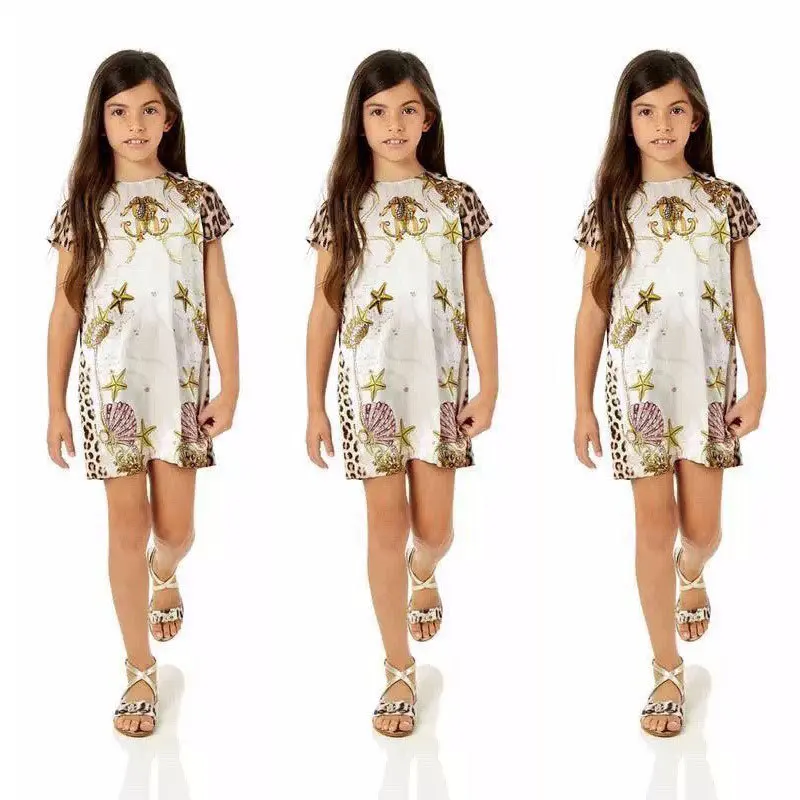 2019 New Kids Dresses For Girls Leopard Starfish A-line Cotton Top Fashion Toddler Summer Girl Clothing For Party 2-8 Year Child (1)