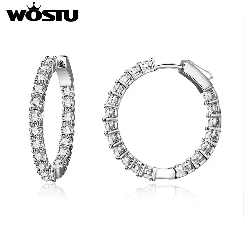 2019 Новое поступление блестящие простые круглые висячие серьги WOSTU с прозрачными