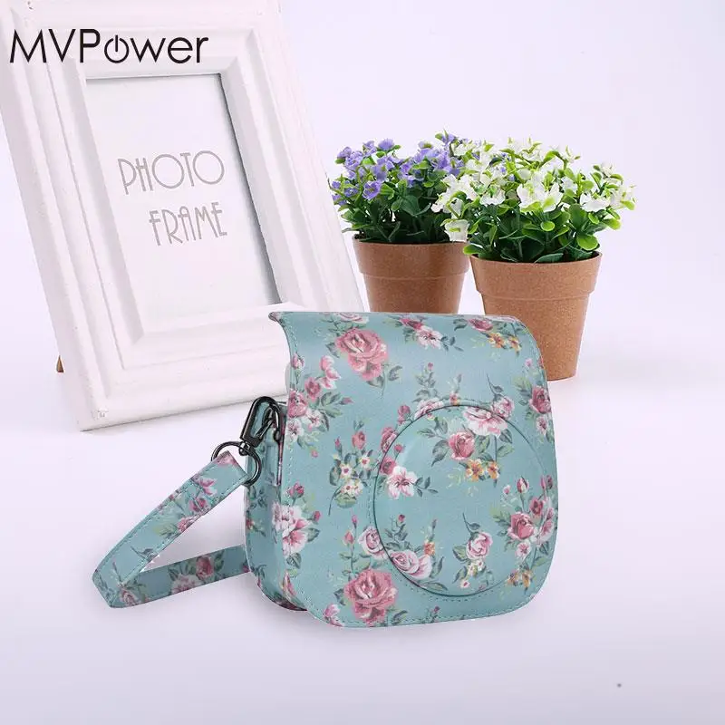 MVpower 13.2x12.8x6cm Retro Camera PU Leather Floral Printed Bag Case Camera Bag With Strap for Fujifilm Instax Mini 8 camera : image MVpower 13.2x12.8x6cm Retro Camera PU Leather Floral Printed Bag Case Camera Bag With Strap for Fujifilm Instax Mini 8 camera