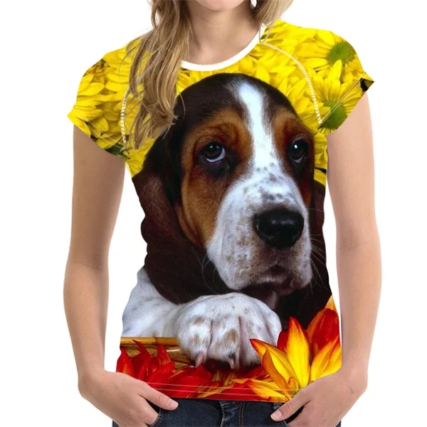 FORUDESIGNS/Милая женская летняя футболка с 3D принтом собаки басет Хаунд модные брендовые женские футболки дышащая футболка с круглым вырезом и коротким рукавом - Цвет: CJ0367BV