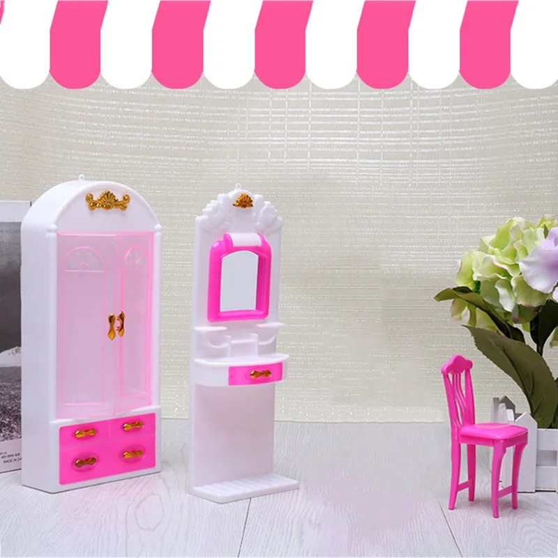 لطيف البلاستيك الأثاث خزانة كرسي خلع الملابس الجدول إكسسوارات دمي الاطفال الأطفال هدية أثاث مصغر