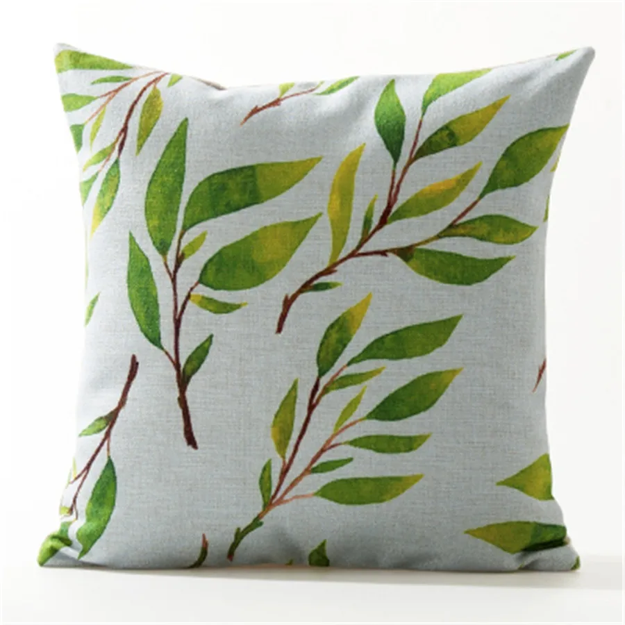 Декоративная наволочка для подушки с зеленым листом, растение из хлопка и льна, наволочка для дивана, домашний декор 45x45