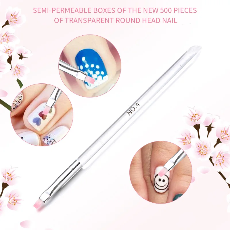 

Nail Art Brush Pink Flat Head Brush Clear Handle Nail Art Salon Tools Pen Practical Manicure Tools
