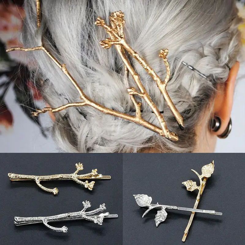 

1PC Branch Leaves Hairpin Fashion Metal Antler Branch Alloy Barrettes Bobby Hair Clips Pin Styling Tool Women Girls Gold/Silver