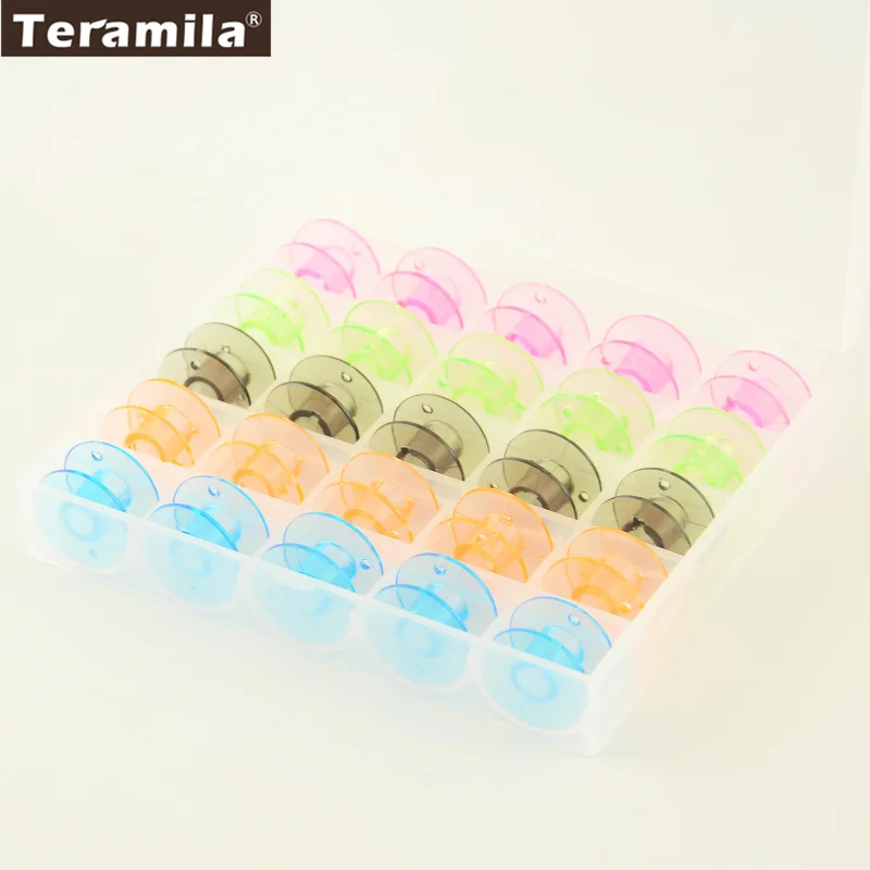 

Colorful 25 Grid Clear Storage Case Box With 25Pcs Empty Colorful Bobbins Spool for Brother Janome Singer Elna Sewing Machine