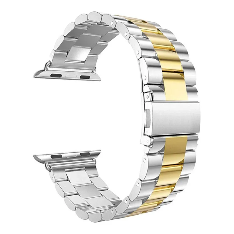silver gold Полосы совместим с Apple Watch группа 40/44 мм серии 4 38/42mm серии 3/2/1 Для женщин и Для мужчин Нержавеющая сталь Напульсники для iWatch - Цвет ремешка: silver gold