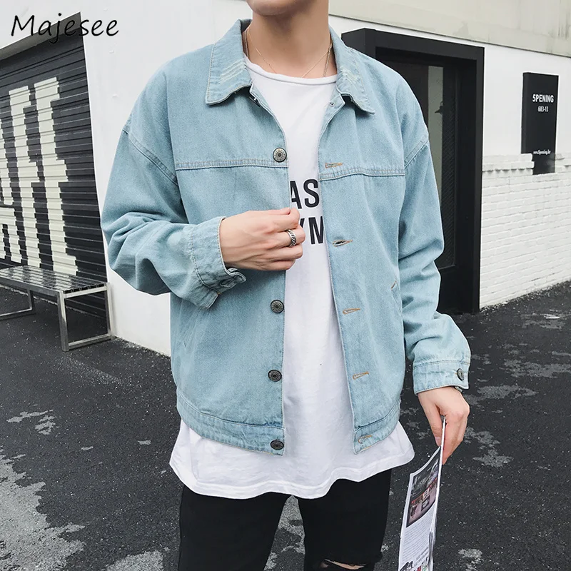 

Jacket Mens Turn-down Collar Holes Pockets Leisure Simple All-match Korean Style Daily Jacket Mens Harajuku Loose Trendy Coats