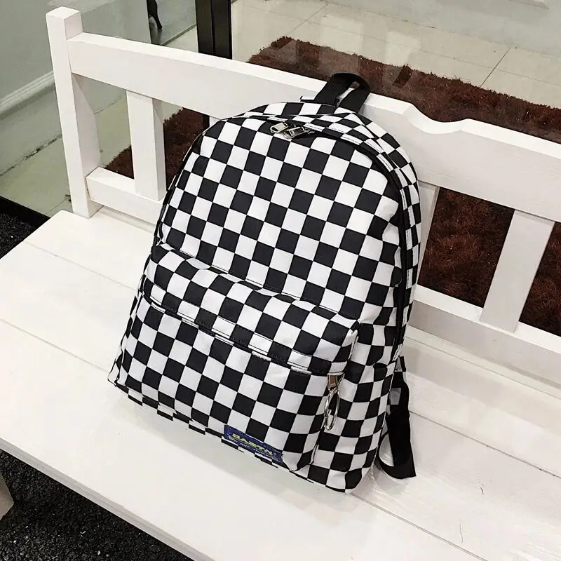 Популярный Стильный черно-белый клетчатый женский рюкзак, Женский Повседневный нейлоновый рюкзак для путешествий, школьный рюкзак для студенток