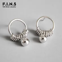 F.I.N.S подлинные 925 пробы серебряные серьги с шариком корейская мода круглые серьги для женщин хорошее ювелирное изделие женские украшения