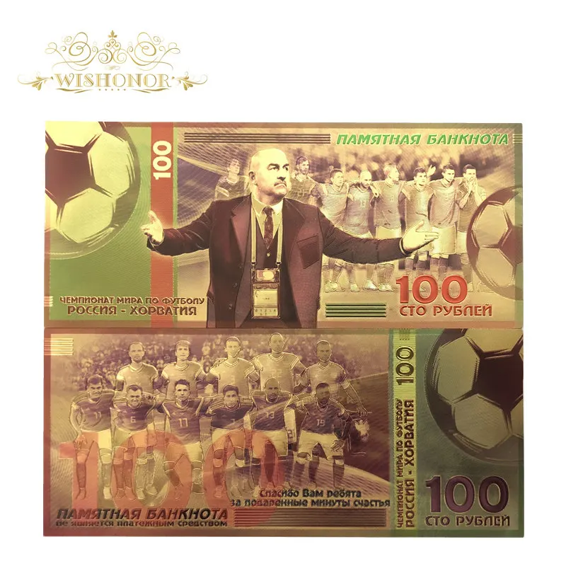 

10pcs/lot New products Color Russia Banknote Cherchesov Banknotes 100 Rubles Banknote in 24k Gold Paper Money For Collection