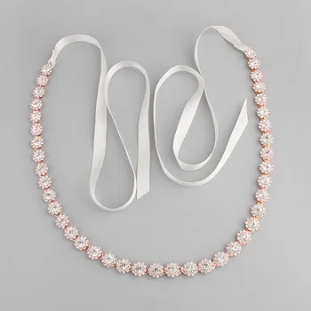 

SLBRIDAL Ribbon Rose Gold Rhinestones Crystals Bridal Wedding Headband Headpieces Hair accessories Bridesmaids Fashion Women