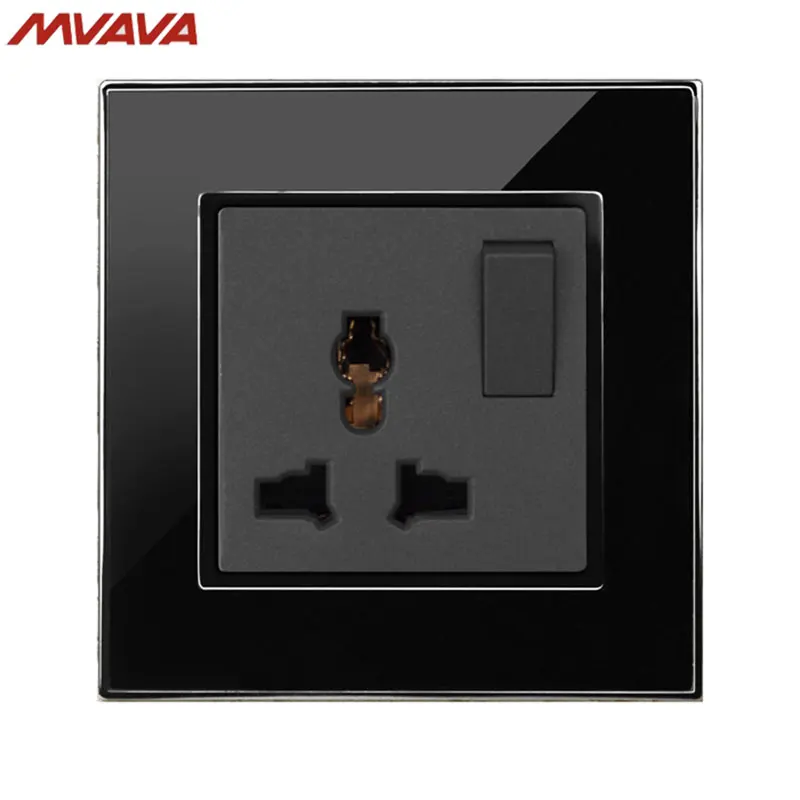 

MVAVA 10A Multifunction Outlet With 1 gang Wall Universal Decorative 3 PIN Switched Socket Receptacle Mirror Black Free Shipping