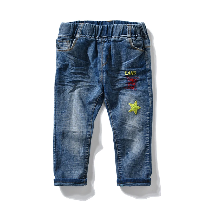 Весенне-осенние детские джинсы длинные штаны с принтом звезды для девочек детские синие брюки повседневные джинсы для малышей и подростков