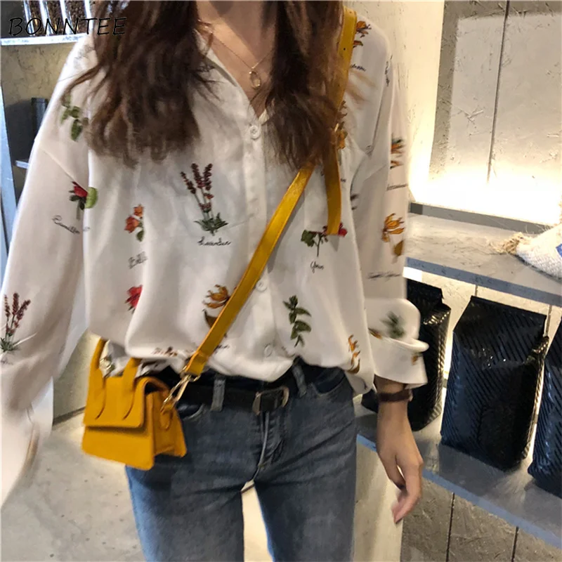 

Shirts Women Printed Turn Down Collar Button Womens Blouses Spring Top Female Harajuku Korean Style Leisure All-match Simple