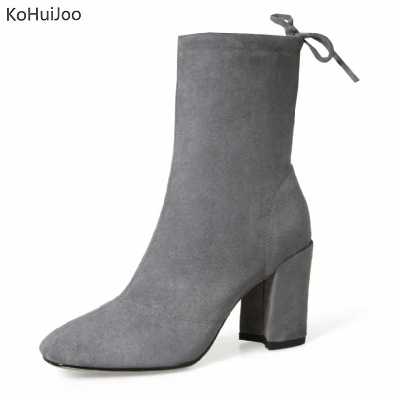 

KoHuiJoo 2018 Sring Suede Women Ankle Boots Side Zipper Pointed Toe Martin Boots TPR Outsole Casual Shoes Early Winter Shoes