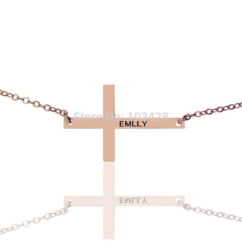 

AILIN Small Cross Necklace Charm Cross Name Necklaces Personalized 18ct Rose Gold Color Name Necklaces Cross Jewelry