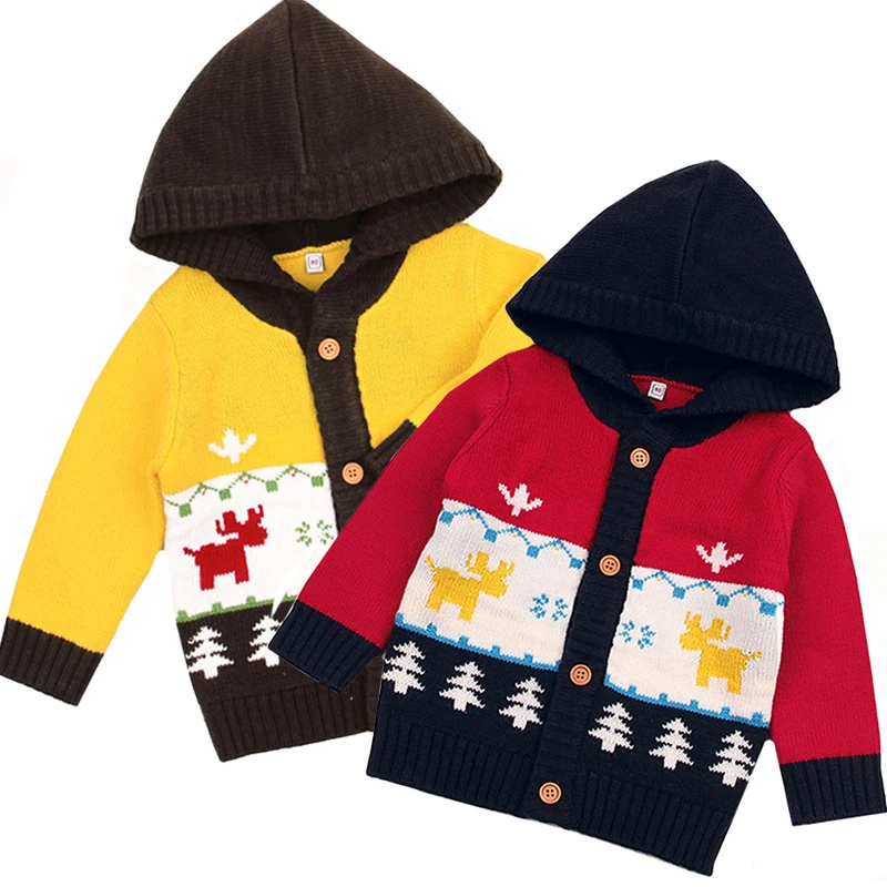 

Deer Christmas Newborn Baby Boy Girls Deer Baby Cardigan Cartoon Baby Coat Newborn Knitting Long Sleeve Hooded Jacket Clothing