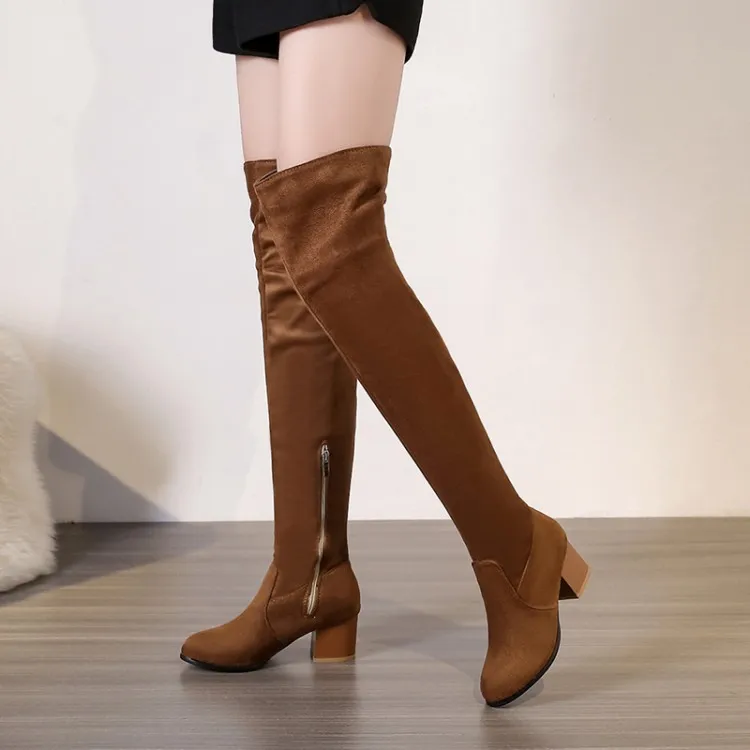 

Big Size 11 12 13 14 Thick base with low square heels for comfortable casual high boots for ladies Knight boots