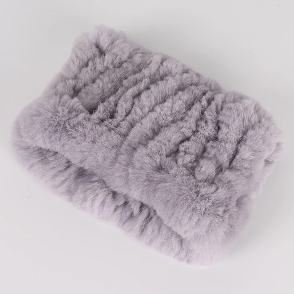 Women Handmade Stretch 100% Real Rabbit Fur Scarf Knit Genuine Rex Rabbit Fur Headbands Girls Natural Rabbit Fur Ring Scarves 6