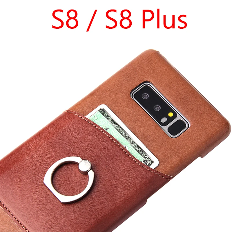 

New 3 Colors for Samsung Galaxy S8 Genuine Leather Oil Wax Cow Skin Phone Cover for Samsung S8 Plus With Finger Ring Stand