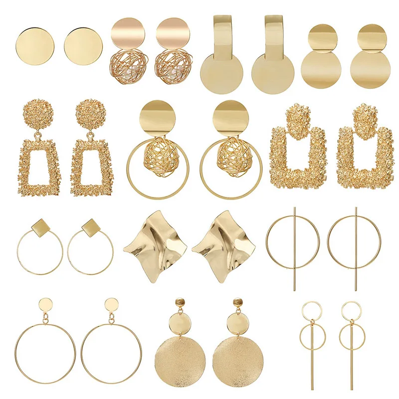 

Vintage Earrings for Women girl Gold Silver Geometric Statement Earring Metal drop Earring Hanging Fashion Jewelry wholesale