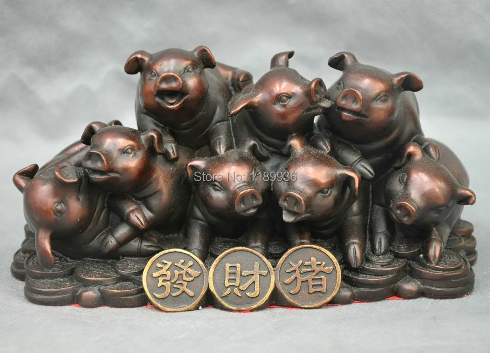 9&quotChina Feng Shui Bronze Wealth Money lovely Animal Zodiac Pig Kid Statue | Дом и сад