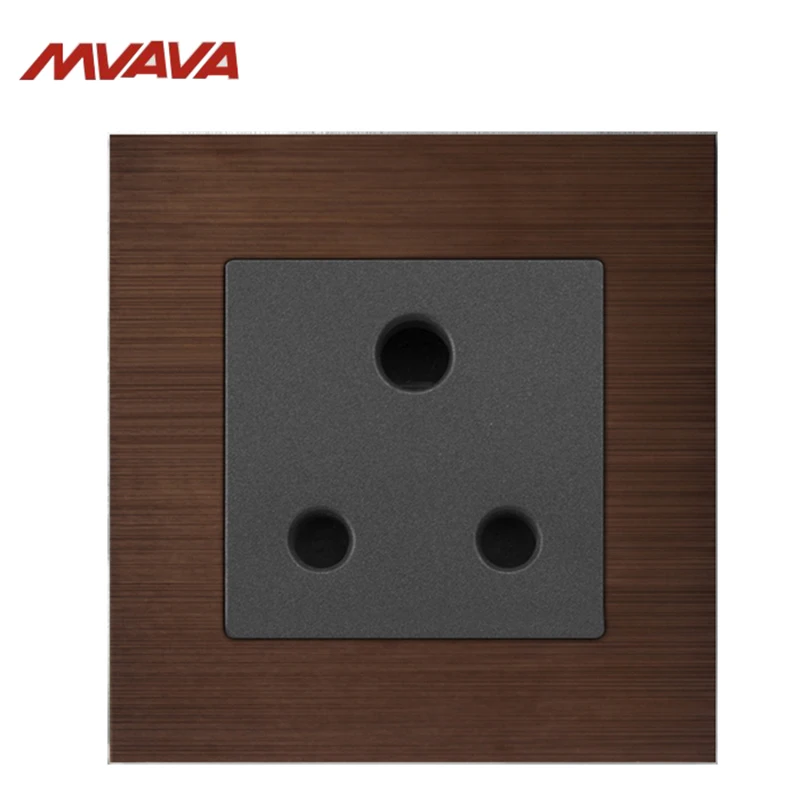 

MVAVA 15A Wall Decorative Receptacle 3 Round Pin Socket ZA Standard Outlet Luxury Brown Aluminium Brushed Plug Free Shipping